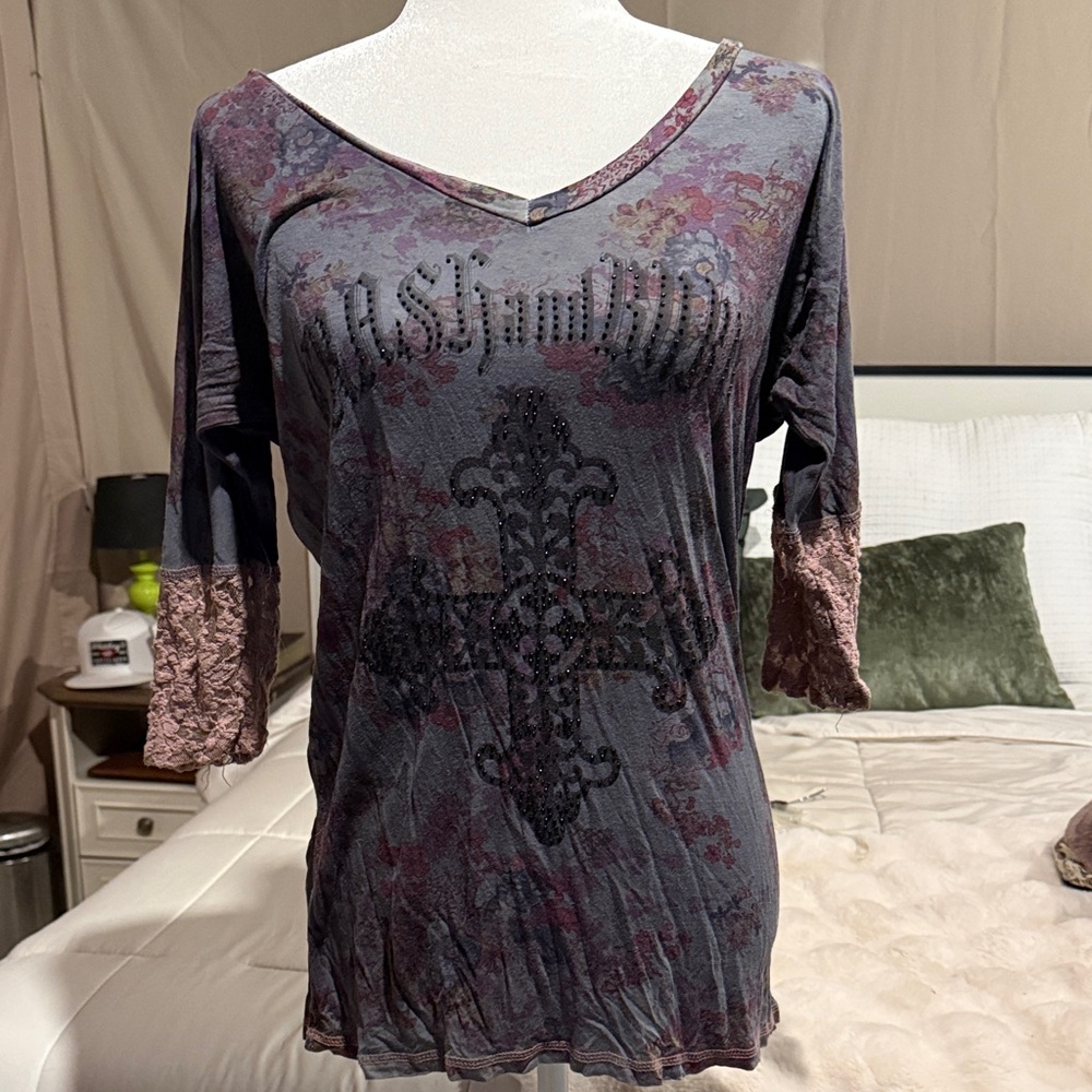 Crash & Burn Long Sleeve Top with Cross Design